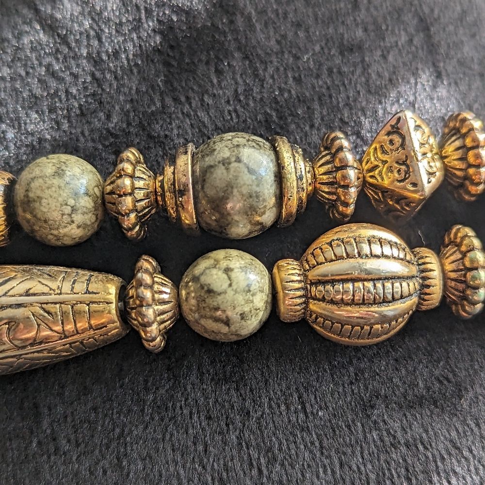 New York Studio Beaded Chain Belt Green Marbled Acrylic Gold Tone Vintage - Picture 3 of 10